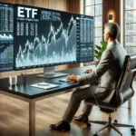 Homem Mais velho sentado em frente ao computador analisando ativos de etf