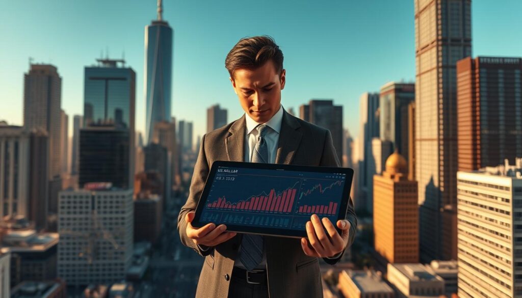 A panoramic view of a bustling financial district, with towering skyscrapers and a backdrop of a clear blue sky. In the foreground, a well-dressed individual stands confidently, examining a tablet displaying charts and graphs depicting the rise of the US dollar. The lighting is warm and golden, creating a sense of prosperity and stability. The scene conveys the idea of the US dollar as a secure and reliable investment option, with the urban landscape suggesting the global reach and influence of the currency. The composition is balanced, with the individual and the digital display taking center stage, surrounded by the impressive architecture and cityscape. A panoramic view of a bustling financial district, with towering skyscrapers and a backdrop of a clear blue sky. In the foreground, a well-dressed individual stands confidently, examining a tablet displaying charts and graphs depicting the rise of the US dollar. The lighting is warm and golden, creating a sense of prosperity and stability. The scene conveys the idea of the US dollar as a secure and reliable investment option, with the urban landscape suggesting the global reach and influence of the currency. The composition is balanced, with the individual and the digital display taking center stage, surrounded by the impressive architecture and cityscape.