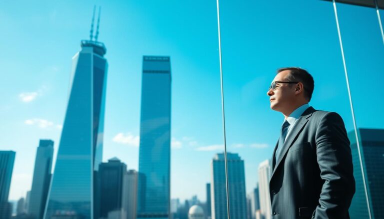 Como investir em dólar Homem olha do pela janela do seus investimentos em dólares