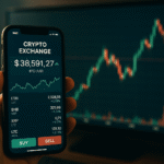 Celular e gráfico mostrando a volatilidade do bitcoin